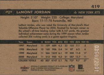 2001 Fleer Tradition Glossy #419 LaMont Jordan Back