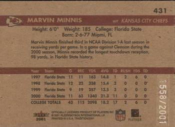 2001 Fleer Tradition Glossy #431 Marvin Minnis Back