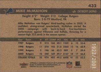 2001 Fleer Tradition Glossy #432 Mike McMahon Back