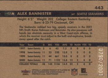 2001 Fleer Tradition Glossy #443 Alex Bannister Back