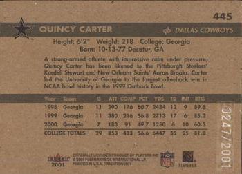 2001 Fleer Tradition Glossy #445 Quincy Carter Back