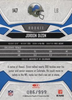 2008 Donruss Gridiron Gear - Retail Rookies #147 Jordon Dizon Back