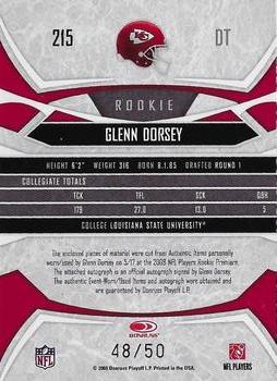 2008 Donruss Gridiron Gear - Rookie Gridiron Gems Jerseys Autographs Prime #215 Glenn Dorsey Back
