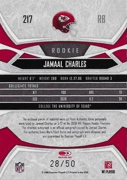 2008 Donruss Gridiron Gear - Rookie Gridiron Gems Jerseys Autographs Prime #217 Jamaal Charles Back