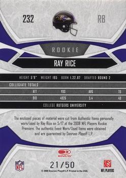 2008 Donruss Gridiron Gear - Rookie Gridiron Gems Jerseys Combos #232 Ray Rice Back