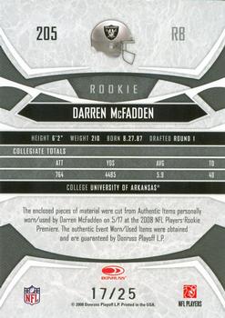2008 Donruss Gridiron Gear - Rookie Gridiron Gems Jerseys Combos Prime #205 Darren McFadden Back