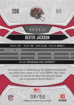 2008 Donruss Gridiron Gear - Rookie Gridiron Gems Jerseys Jumbo Swatch #208 Dexter Jackson Back