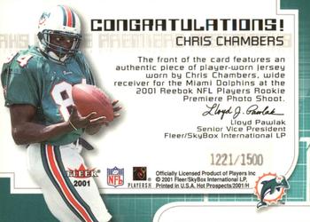 2001 Fleer Hot Prospects - Rookie Premiere Postmarks #NNO Chris Chambers Back