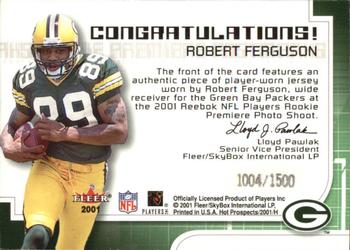 2001 Fleer Hot Prospects - Rookie Premiere Postmarks #NNO Robert Ferguson Back