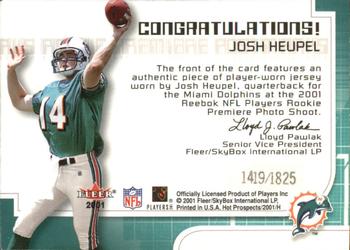 2001 Fleer Hot Prospects - Rookie Premiere Postmarks #NNO Josh Heupel Back