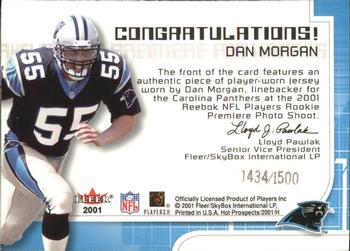 2001 Fleer Hot Prospects - Rookie Premiere Postmarks #NNO Dan Morgan Back