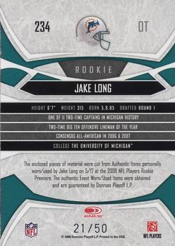 2008 Donruss Gridiron Gear - Rookie Gridiron Gems Jerseys Trios #234 Jake Long Back