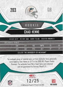 2008 Donruss Gridiron Gear - Rookie Gridiron Gems Jerseys Trios Prime #203 Chad Henne Back
