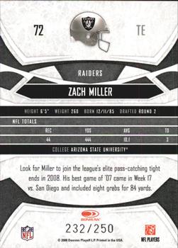 2008 Donruss Gridiron Gear - Silver Holofoil O's #72 Zach Miller Back
