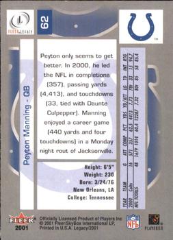 2001 Fleer Legacy #62 Peyton Manning Back