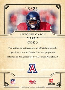 2008 Donruss Threads - College Gridiron Kings Autographs #CGK-3 Antoine Cason Back