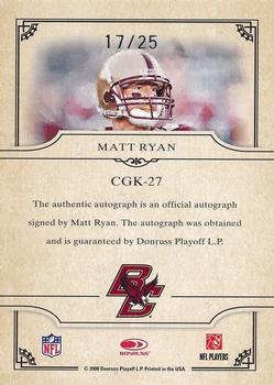 2008 Donruss Threads - College Gridiron Kings Autographs #CGK-27 Matt Ryan Back