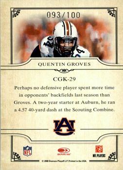 2008 Donruss Threads - College Gridiron Kings Framed Red #CGK-29 Quentin Groves Back
