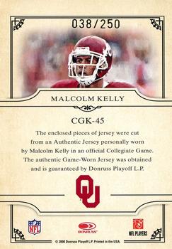2008 Donruss Threads - College Gridiron Kings Materials #CGK-45 Malcolm Kelly Back