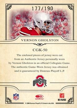 2008 Donruss Threads - College Gridiron Kings Materials #CGK-50 Vernon Gholston Back