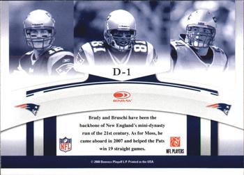 2008 Donruss Threads - Dynasty #D-1 Tom Brady / Randy Moss / Tedy Bruschi Back