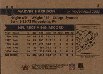 2001 Fleer Tradition #3 Marvin Harrison Back