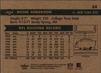 2001 Fleer Tradition #34 Richie Anderson Back
