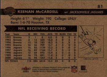 2001 Fleer Tradition #81 Keenan McCardell Back