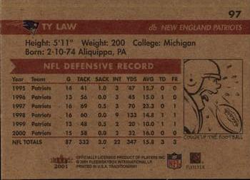 2001 Fleer Tradition #97 Ty Law Back