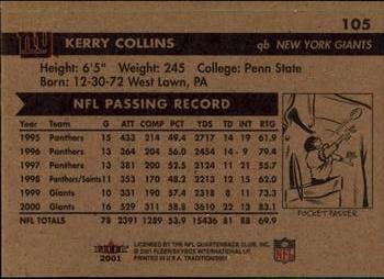 2001 Fleer Tradition #105 Kerry Collins Back