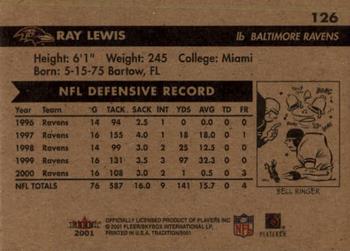 2001 Fleer Tradition #126 Ray Lewis Back