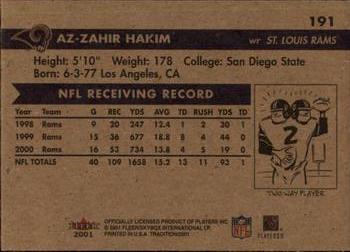 2001 Fleer Tradition #191 Az-Zahir Hakim Back