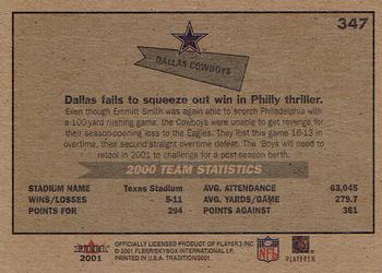 2001 Fleer Tradition #347 Dallas Cowboys Back