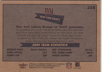 2001 Fleer Tradition #358 New York Giants Back