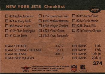 2001 Fleer Tradition #374 New York Jets Team Leaders Back