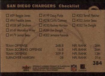 2001 Fleer Tradition #384 San Diego Chargers Team Leaders Back