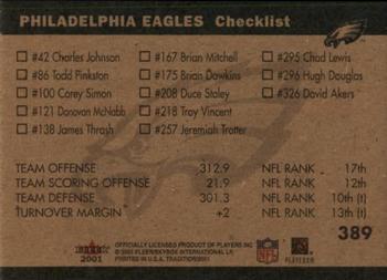 2001 Fleer Tradition #389 Philadelphia Eagles Team Leaders Back