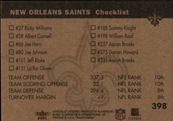 2001 Fleer Tradition #398 New Orleans Saints Team Leaders Back