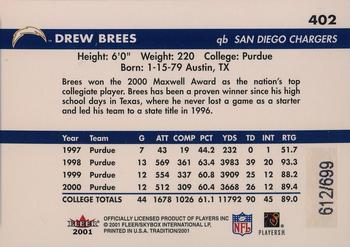 2001 Fleer Tradition #402 Drew Brees Back