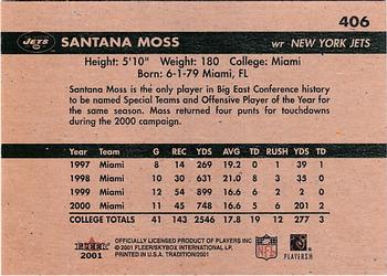 2001 Fleer Tradition #406 Santana Moss Back