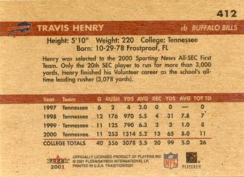 2001 Fleer Tradition #412 Travis Henry Back