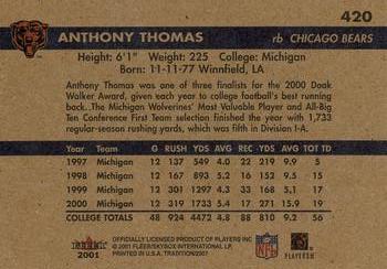 2001 Fleer Tradition #420 Anthony Thomas Back
