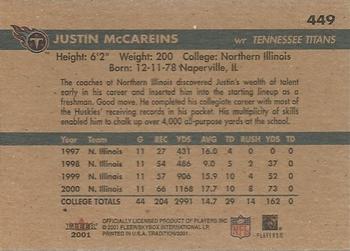 2001 Fleer Tradition #449 Justin McCareins Back