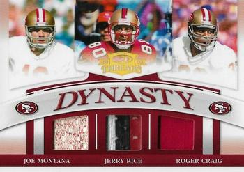 2008 Donruss Threads - Dynasty Materials Prime #D-6 Joe Montana / Jerry Rice / Roger Craig Front