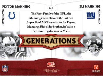 2008 Donruss Threads - Generations #G-1 Peyton Manning / Eli Manning  Back