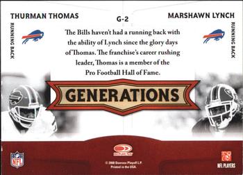 2008 Donruss Threads - Generations #G-2 Thurman Thomas / Marshawn Lynch  Back