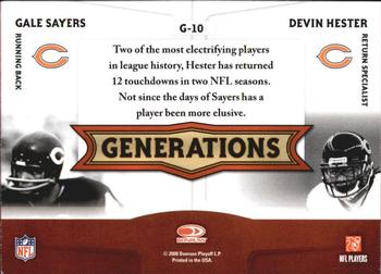 2008 Donruss Threads - Generations #G-10 Gale Sayers / Devin Hester  Back