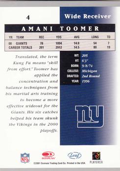2001 Leaf Certified Materials #4 Amani Toomer Back