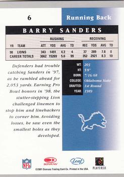 2001 Leaf Certified Materials #6 Barry Sanders Back