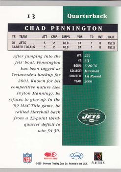 2001 Leaf Certified Materials #13 Chad Pennington Back
